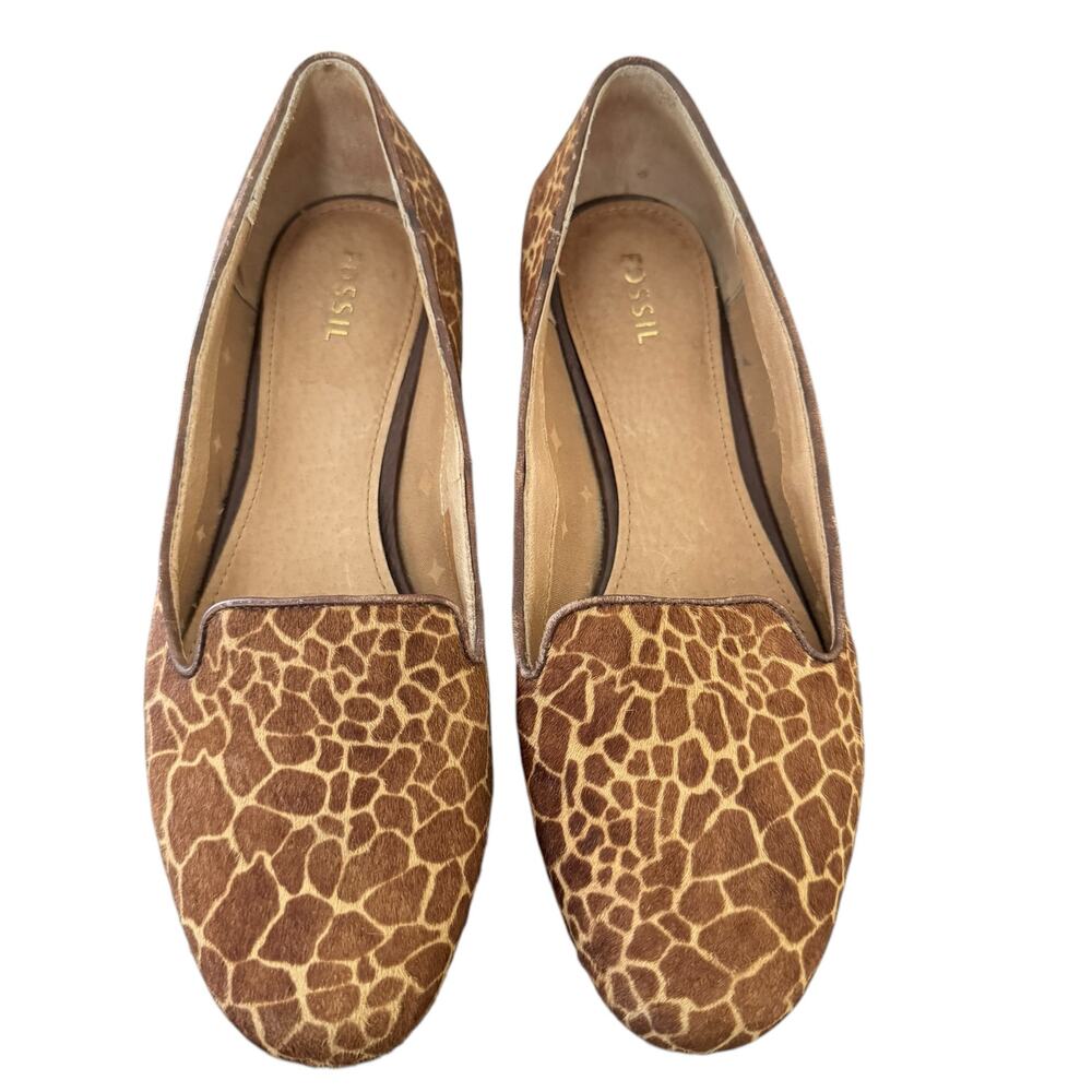 Fossil Shoes Women's 7.5 Giraffe Print Flat Fossil Slip‎ On Ballet